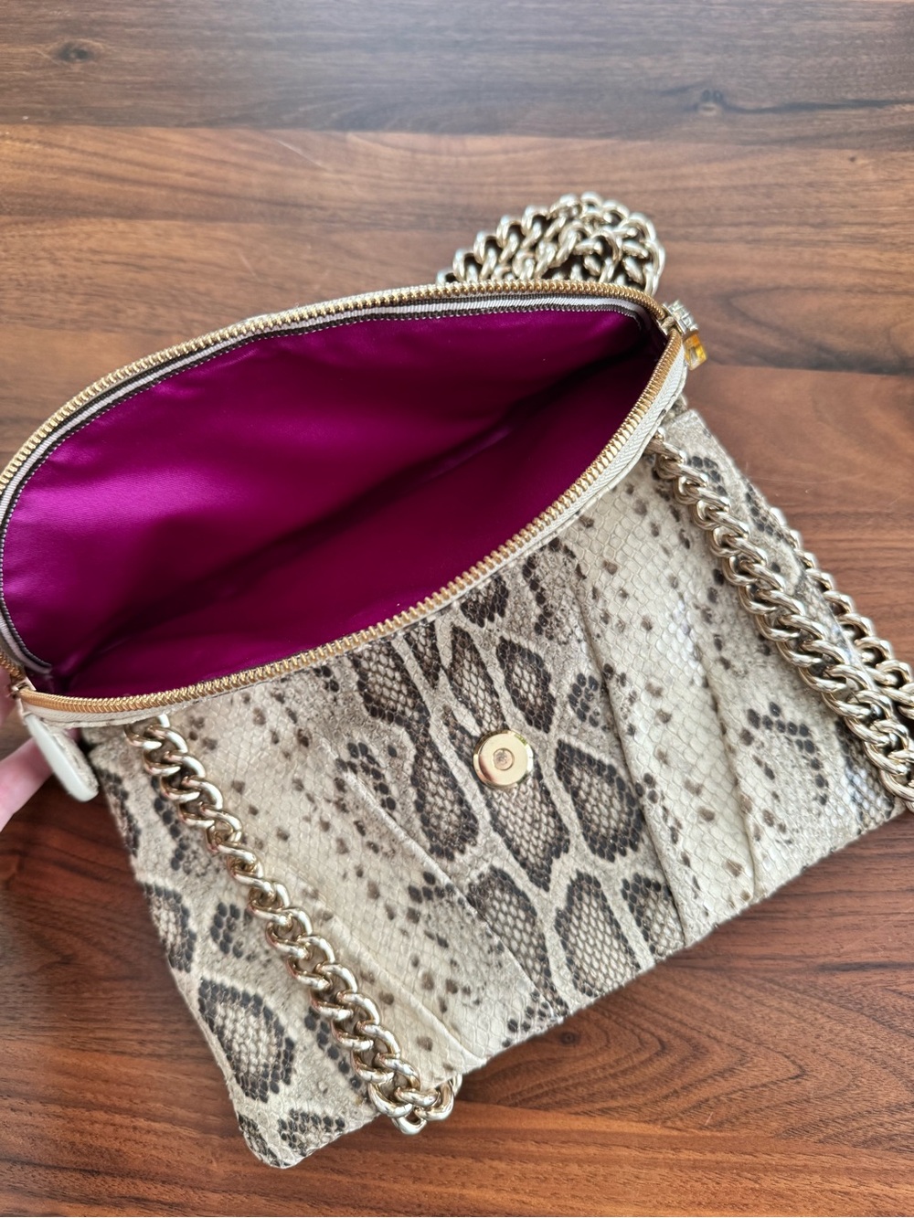 henri bendel Beige Snake-Print Crossbody with Gold Chain - Picture 2 of 4